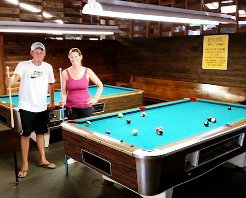 photo of billiard pool tables inside the recreation builiding at North of Highland Camping Area's Cape Cod campgrounds