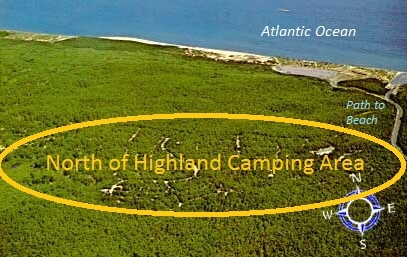 aerial photo over the Cape Cod National Seashore camping location for North of Highland Camping Area - showing proximity to Cape Cod beaches
