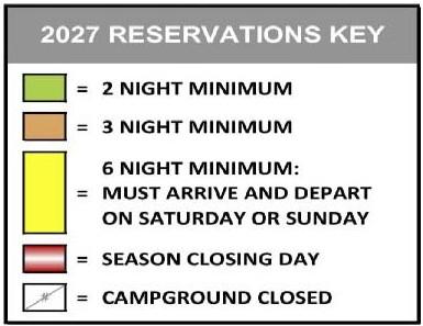 2027 WEBSITE CALENDAR_KEY North of Highland Camping Area 2025 Calendar Key for our Reservations Policy