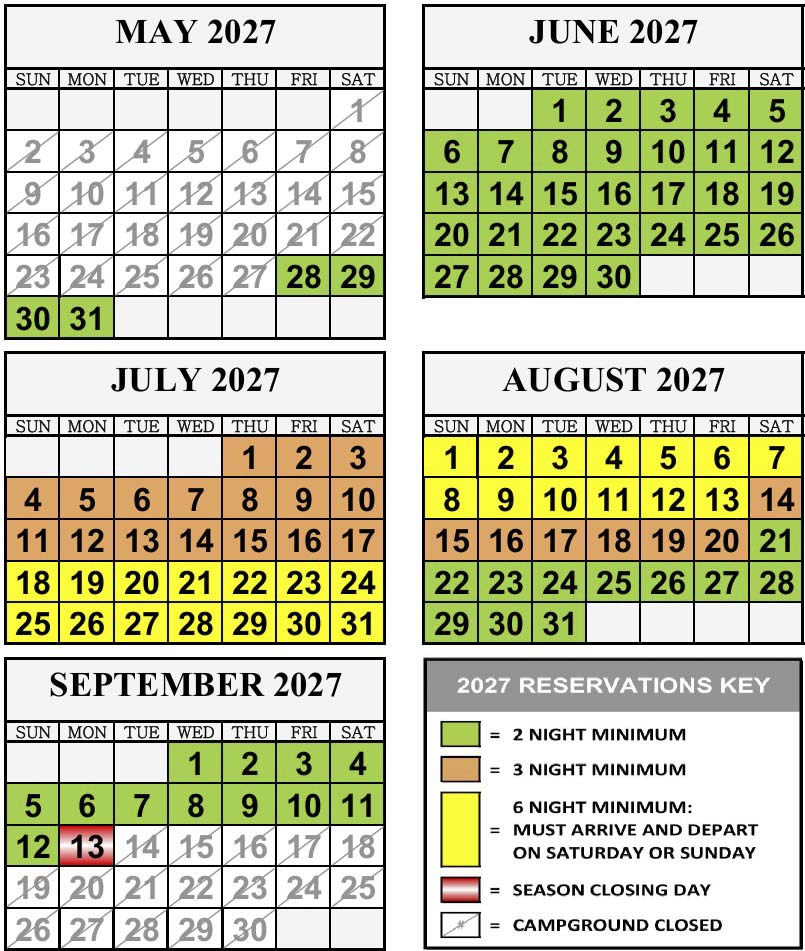 2027 WEBSITE CALENDAR_edited 2025 Reservation policy calendar for North of Highland Camping Area on Cape Cod